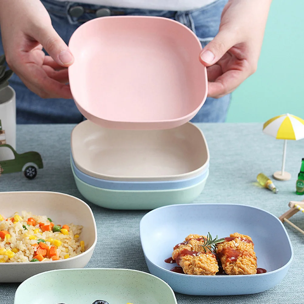 8 قطعة صديقة للبيئة أطباق القش سلطة تخزين المواد الغذائية متعددة الأغراض مكافحة الإفلات طبق وعاء طعام طبق للسلطة طبق مربع صغير #4