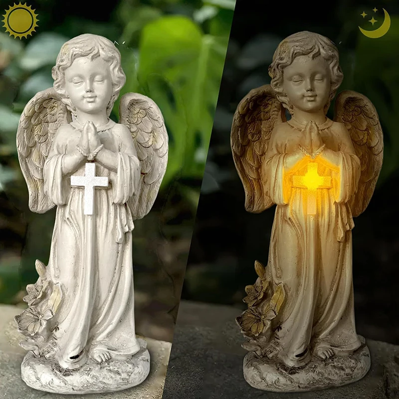 Angel รูปปั้นสําหรับ Garden Solar Angel สําหรับสุสานตกแต่ง Garden Memorial Angel เรซิ่น Praying Angel Figurine สําหรับลานสนามหญ้า