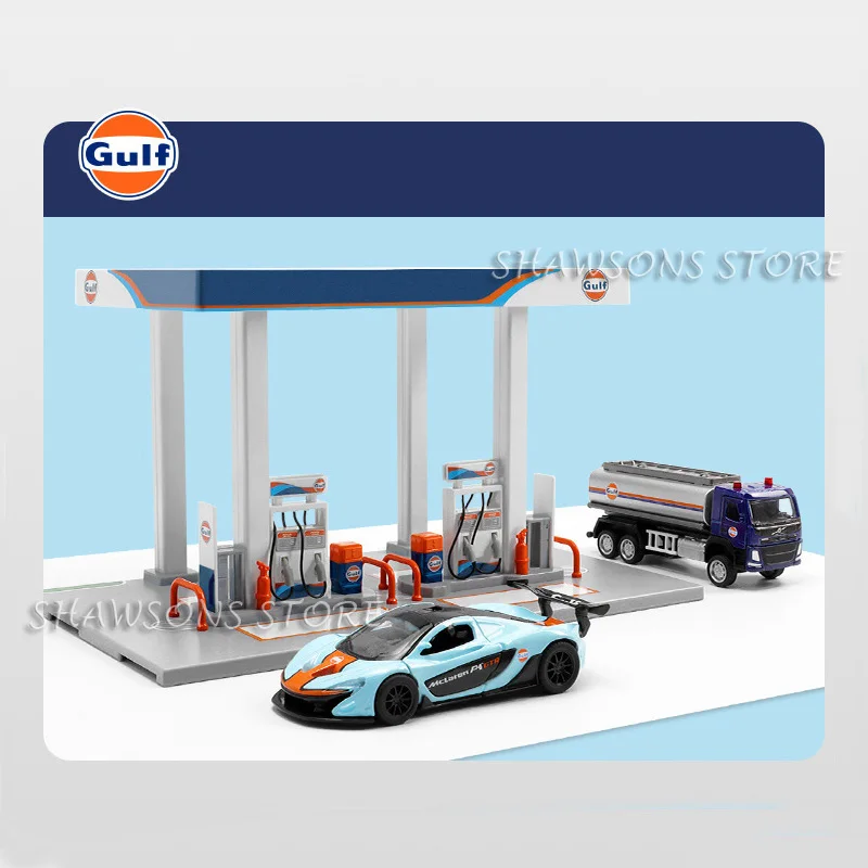 1:50 Oil Gas Station With car and tanker Model Toys Miniature Replica Assembly Playset