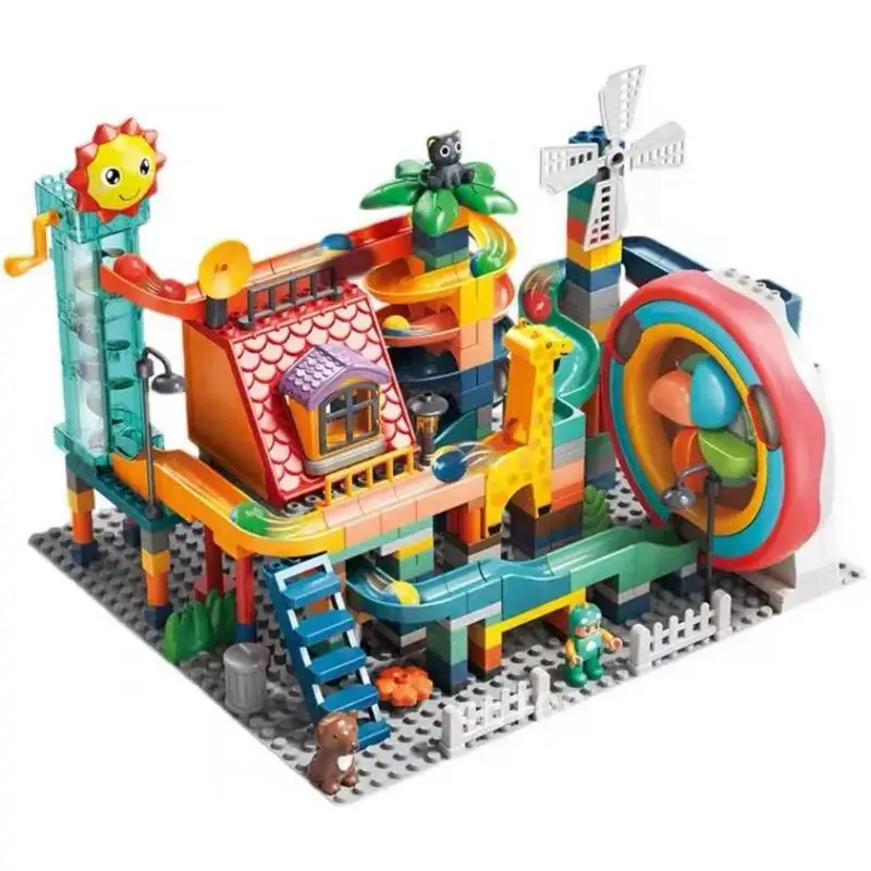 Marble Run ไฟฟ้าเกลียว Lift ล้อ Roller Coaster บันได Paino สัตว์สไลด์ชิ้นส่วนใช้งานร่วมกับบล็อกอาคารขนาดใหญ่ของเล่น