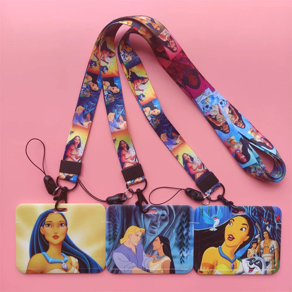 Disney Pocahontas Lanyard Card Holders Anime Credit Card Case Badge Holder Women Business Cardholder Neck Strap Retractable Clip