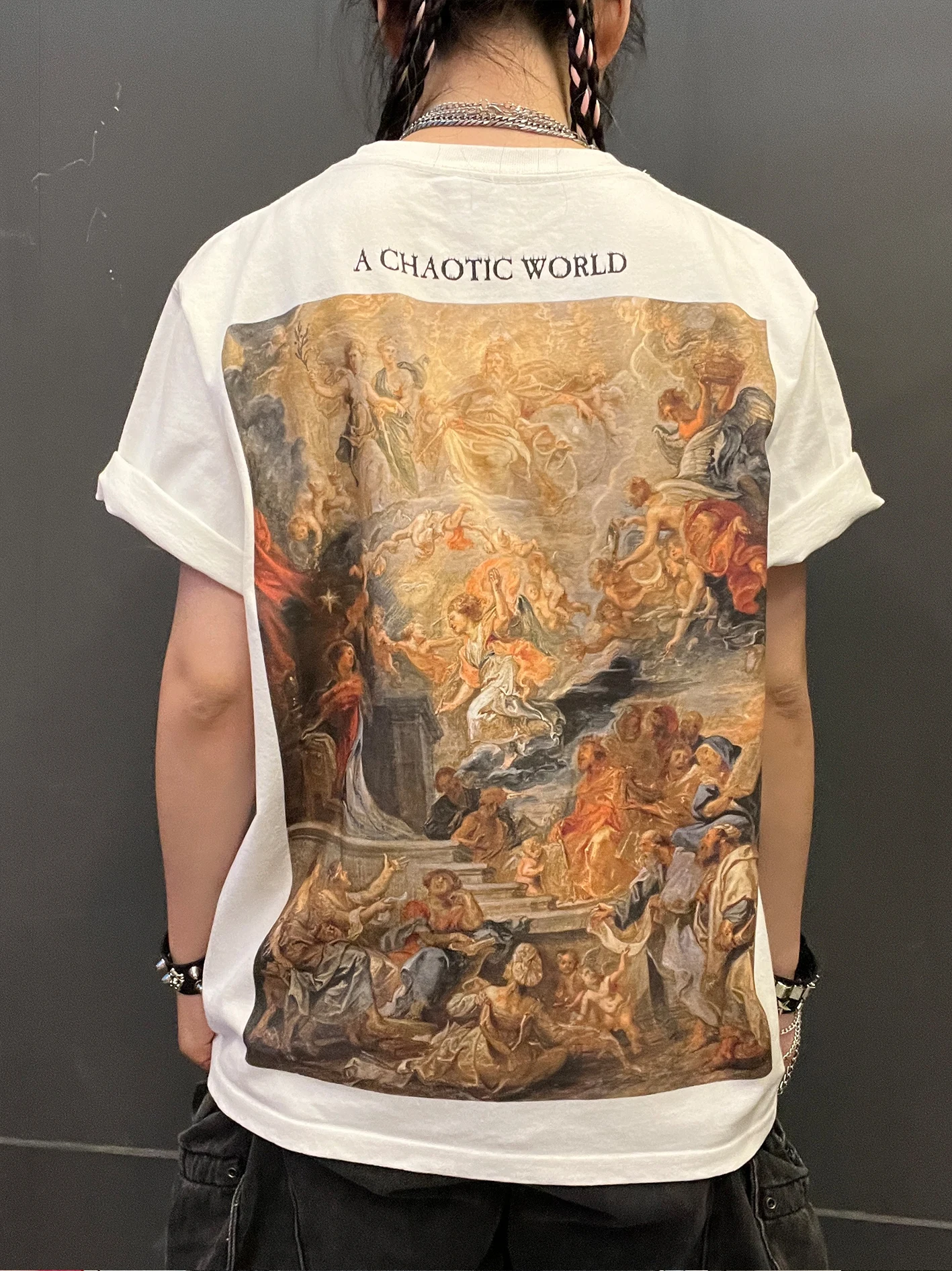 creative-short-sleeve-t-shirt-260g-heavyweight-oil-painting-artistic-design-casual-unisex-couple's-tee-summer-fashion