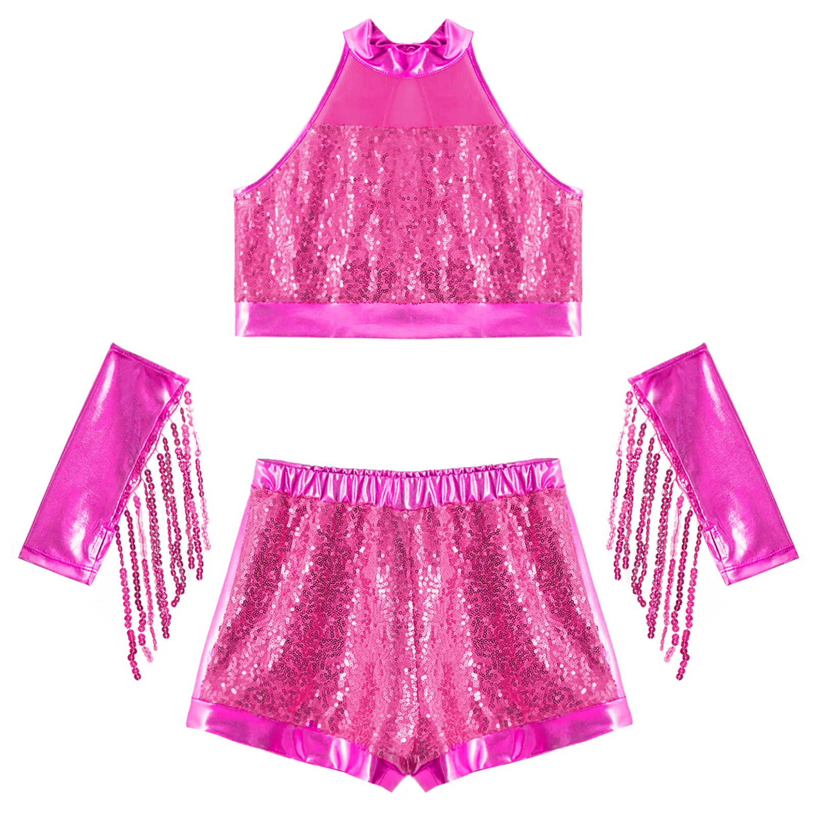 ملابس الرقص الحديثة للأطفال الفتيات الهيب هوب ديسكو ملابس الترتر مهرجان الموسيقى أداء حفلة الجاز أزياء رقص الباليه + قفازات