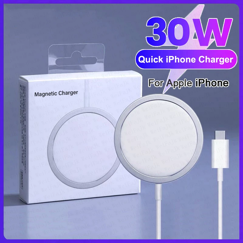 Оригинальное Беспроводное зарядное устройство Apple Magsafe для iPhone 15 14 13 12 11 Pro Max X XS XR 8 Plus, кабель с молнией для быстрой зарядки типа C