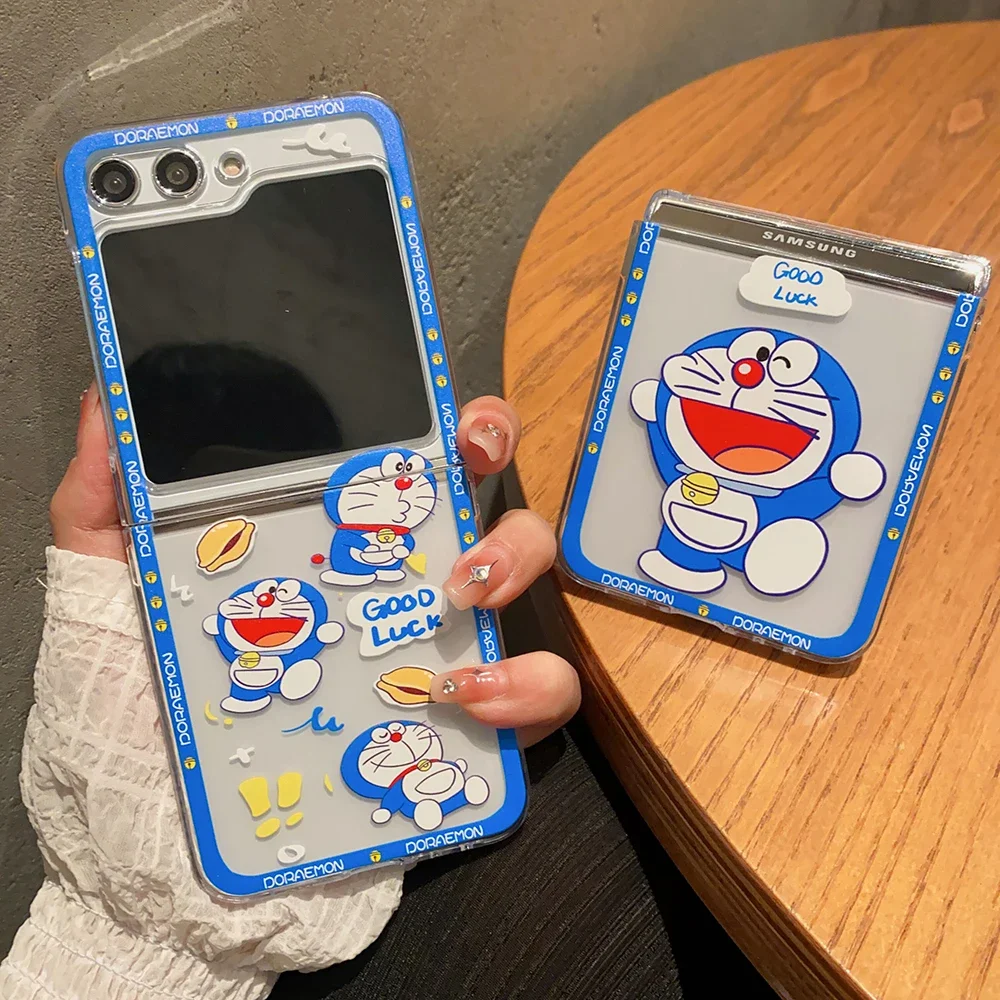 Hot Anime Cute D-Doraemon Phone Case for Samsung Galaxy Z Flip3 4 Flip5 Flip6 Fold4 5G Soft TPU Anti-fall Airbag PC Back Cover