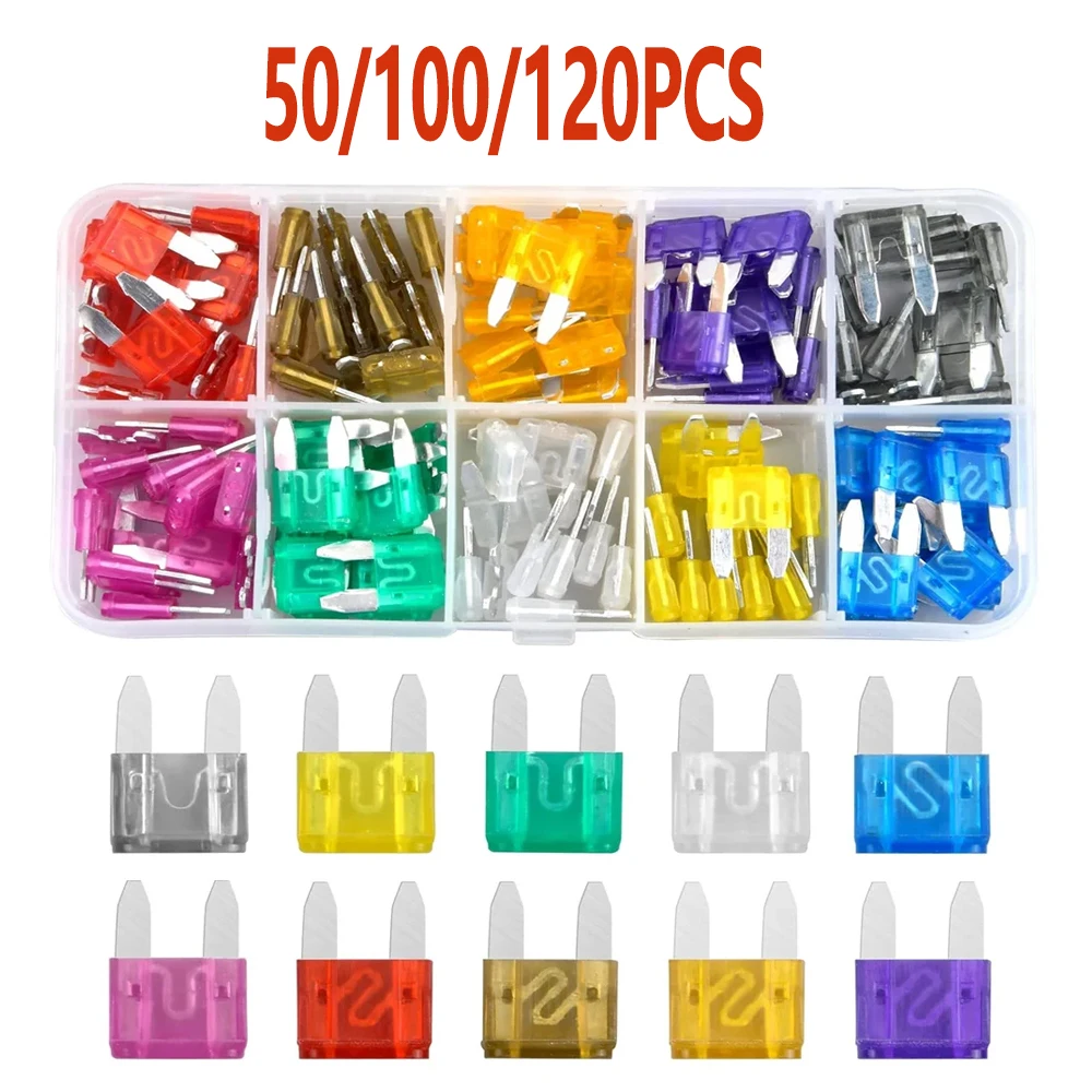

50/100/120 Pcs Car Auto Fuse Kit 2A-40A Car Fuse Assortment with Box Blade Type Fuse Assorted Kit Hybrid Motorcycle Circuit Fuse