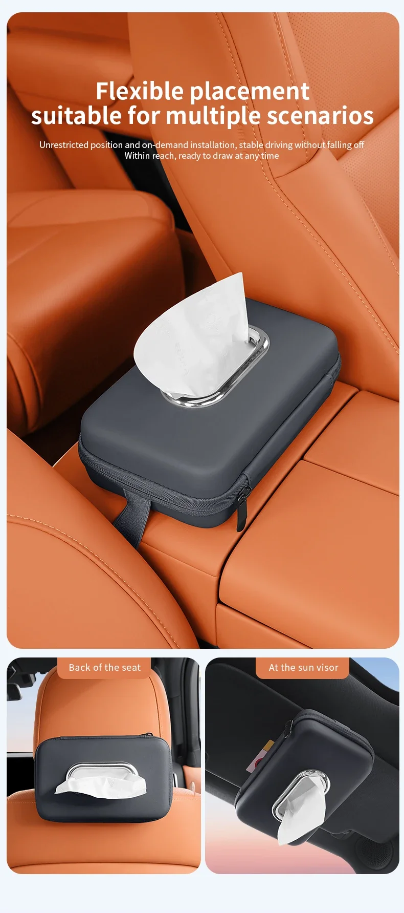 Premium Leder Auto-Taschentuchhalter für die Rückenlehne, Serviettenspender für die Armlehne, universeller Organizer für Papierhandtücher im Auto – Detail 4