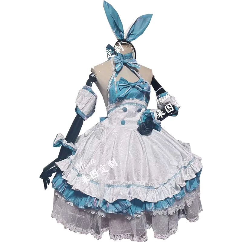 Custom Made Fate Grand Order Altria Pendragon Cosplay Costume Blue Rabbit Maid Dress Halloween Suits Women Anime Outfits Uniform