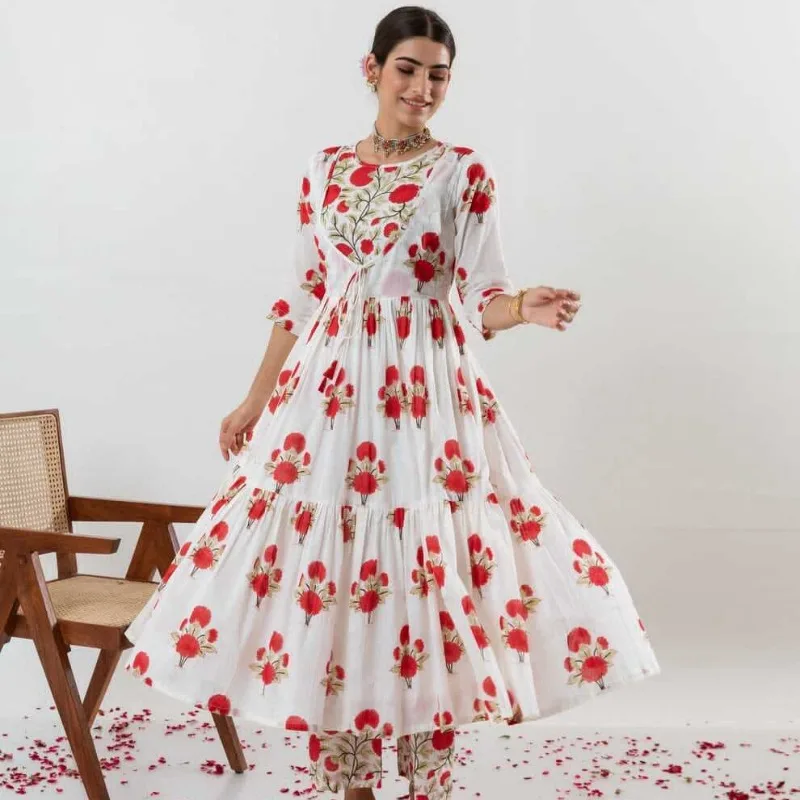 

Womens Cotton Anarkali Kurti Set Bollywood Beautiful Ethnic Kurta Pant Set