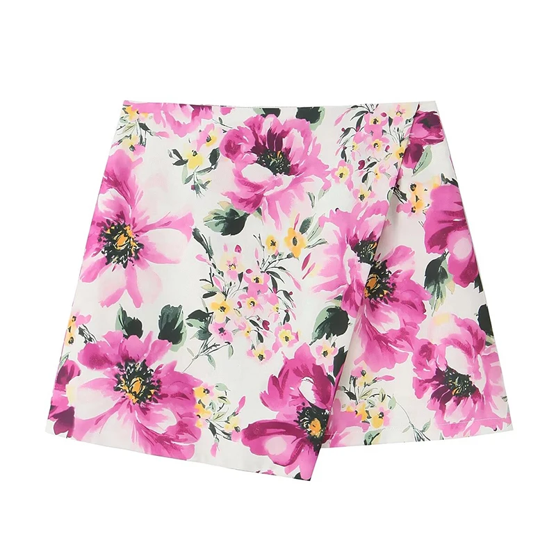 YENKYE Women Irregular Floral Print Mini Skirt Vintage High Waist Side Zipper Female Holiday Summer Skirts Boho Jupe Beach saia