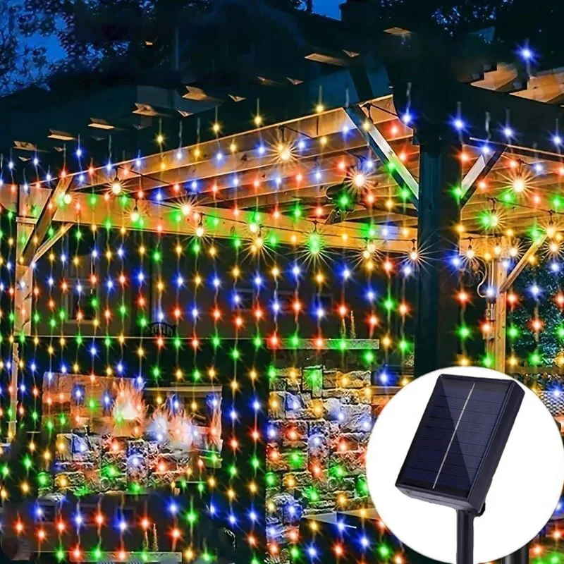 Solar Curtain LED String Lights 8 Lighting Modes Great for Wedding Party Pergola Garden Decoration Outdoor Christmas Lighting