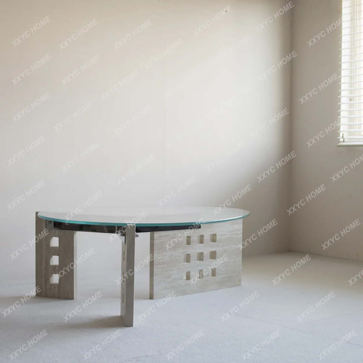 Y1 Tea Table Special-Shaped Glass Cave Stone Stainless Steel Retro Silent Marble Feet