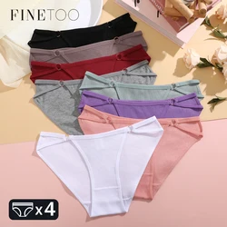 4Pcs/Set Cotton Double Belts Underwear Women's Metal Ring Panties Sexy Low Waist Striped Briefs Female Solid Breathable Lingerie