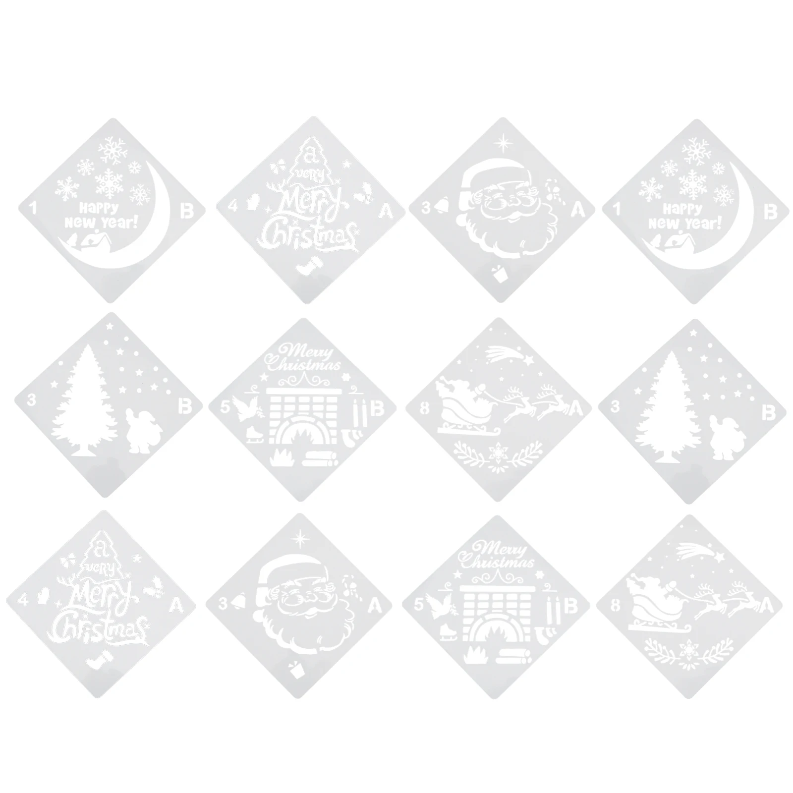 

12 pcs Christmas Spray Templates Plastic Stencils Hollow Santa Claus Tree Patterns Wall Floor Fabric Furniture