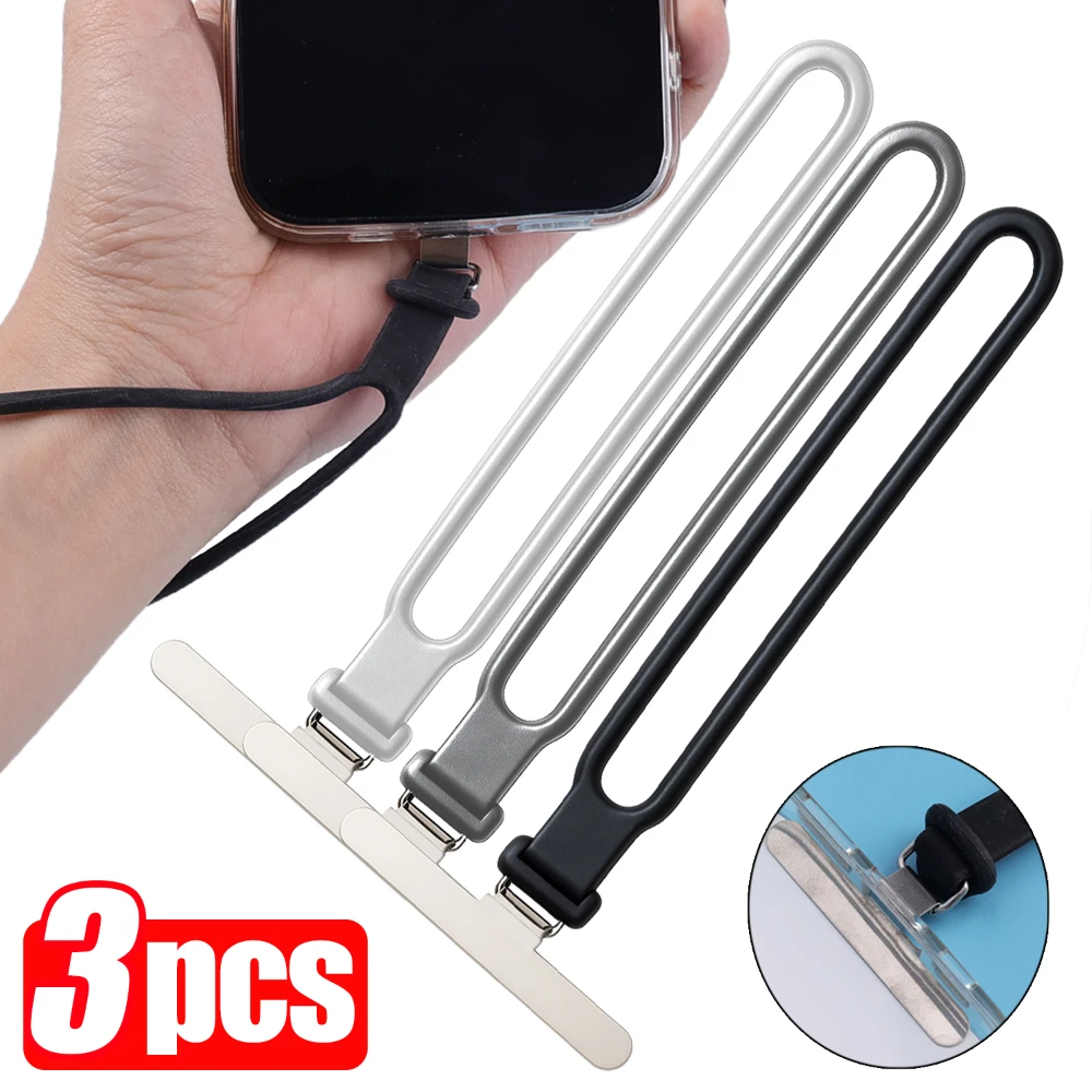1-3Pcs New Silicone Phone Tether Stainless Steel Tab Gasket Phone Case Clip Back Straps Safety Connecting Hanging Piece Lanyard
