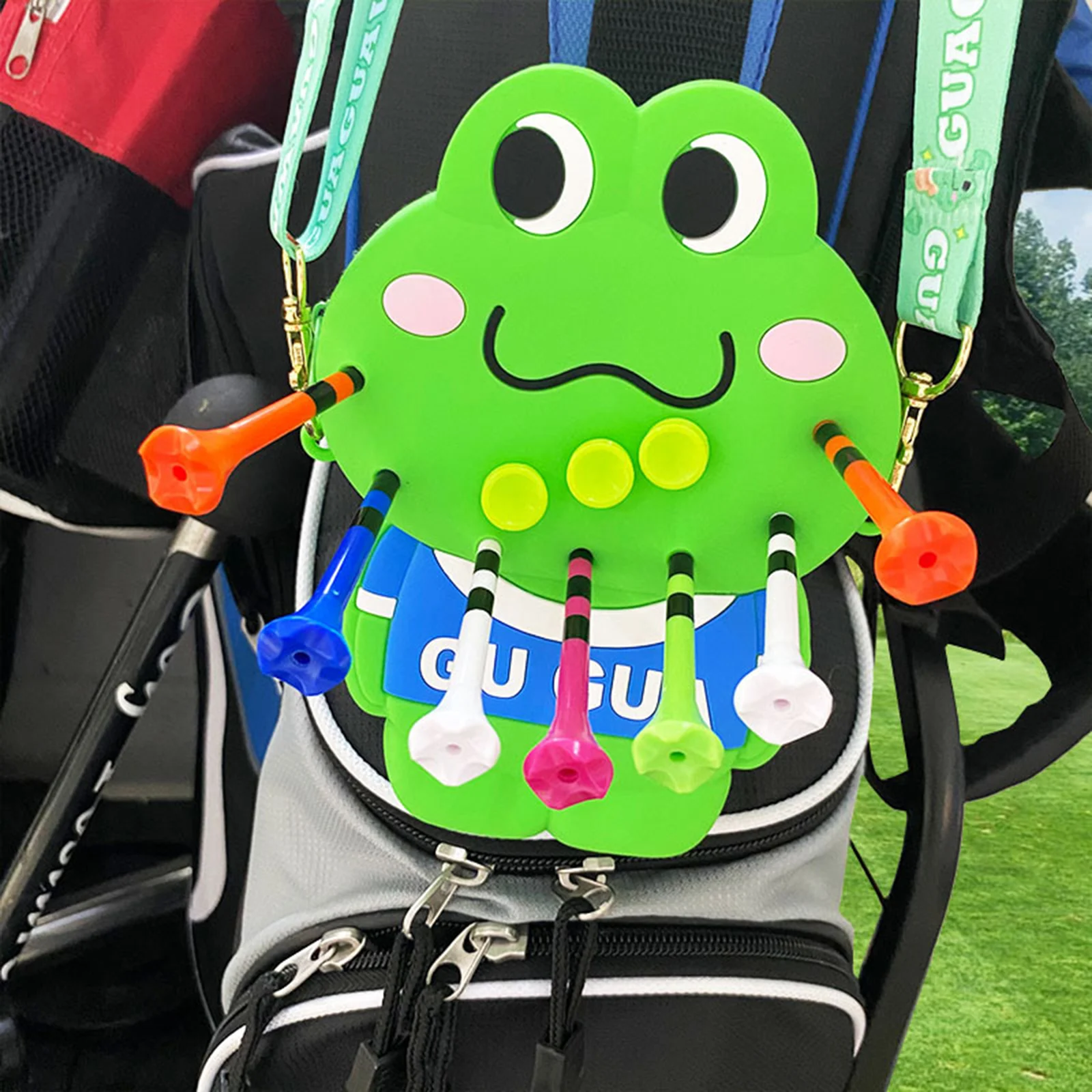 Golf Tee Organizer Bag With Cartoon Frog Pattern Portable Green Fork Pouch Waterproof Nylon Material