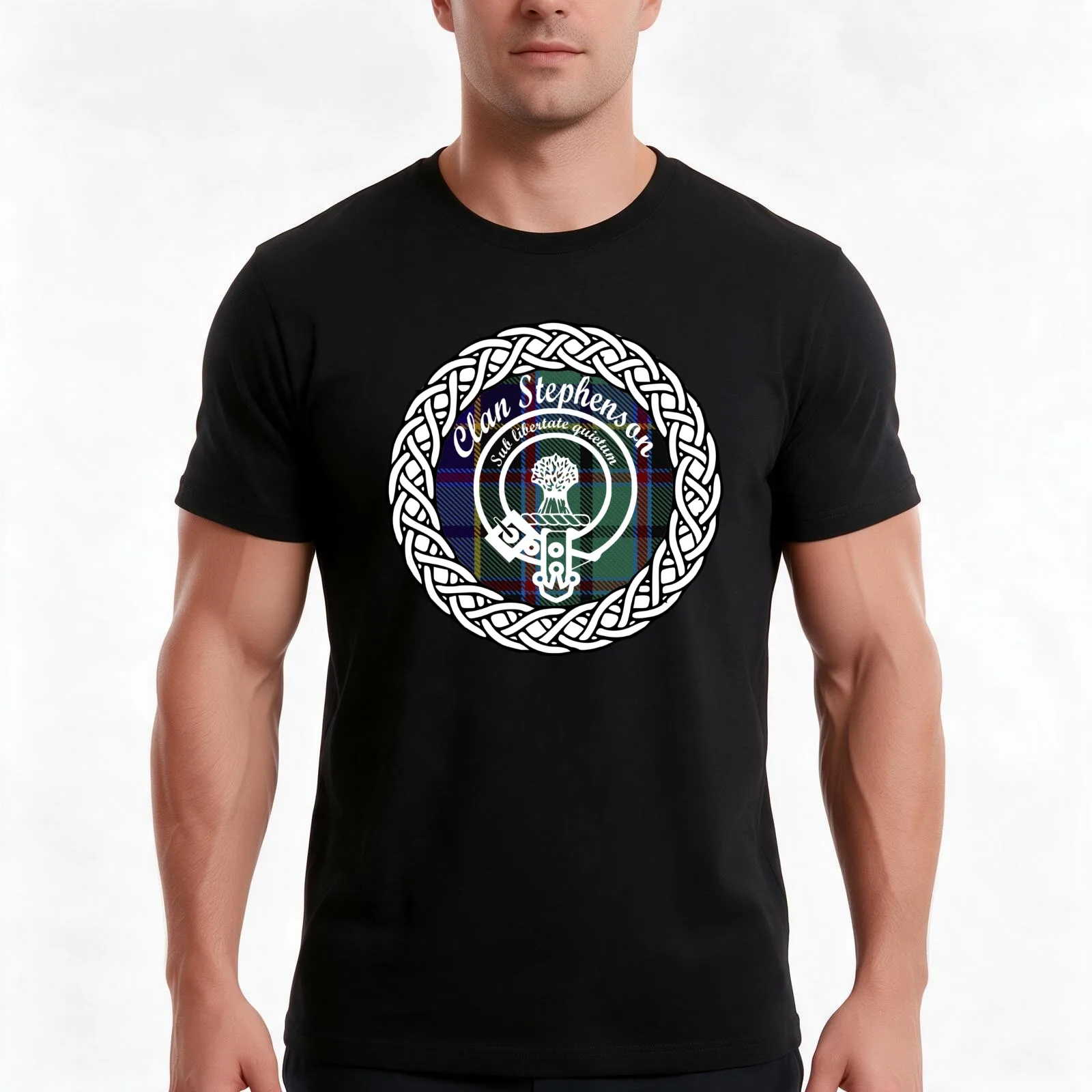 Clan Stephenson surname last name tartan crest badge T-Shirt, Summer Casual Cotton Tee, Oversized Streetwear Tops, 100% Cotton