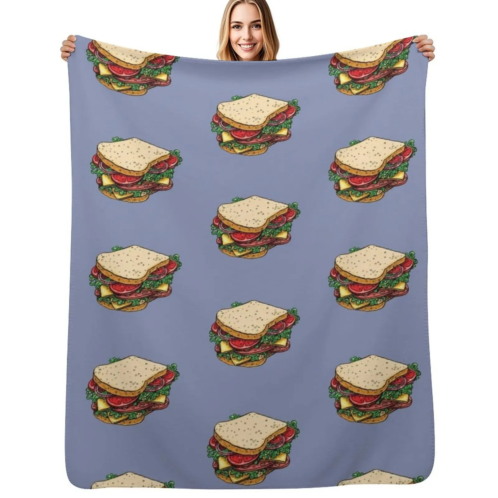 

Ham and Cheese Sandwich Throw Blanket funny gift Shaggy Polar Flannel Blankets