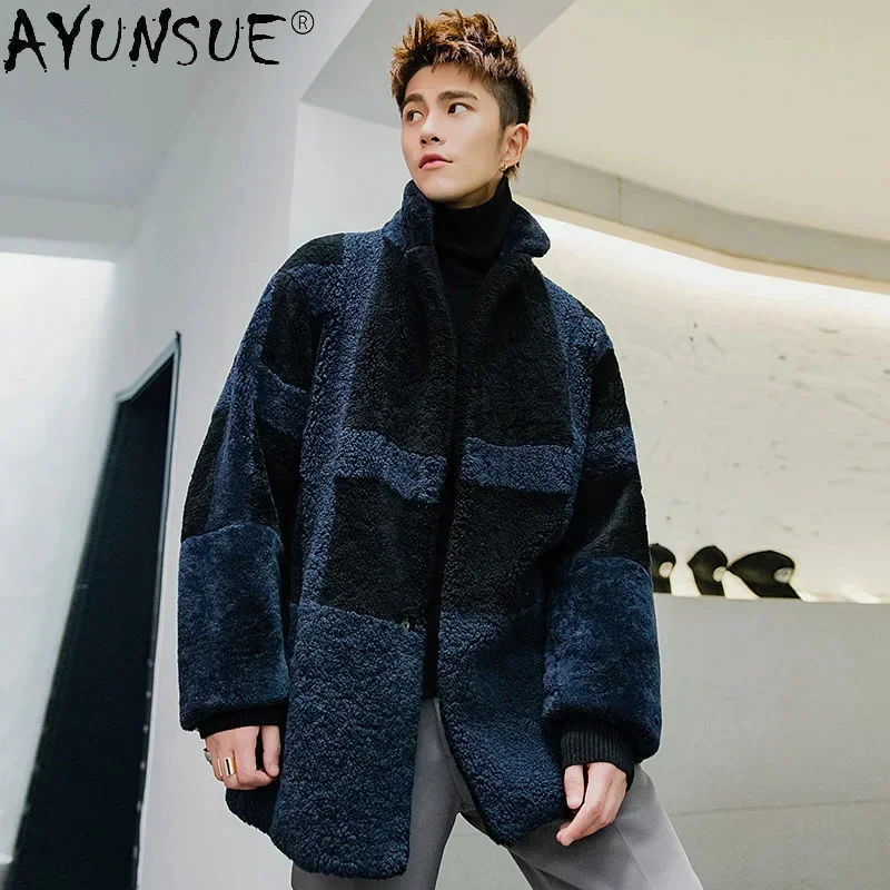 AYUNSUE 100% Real Sheep Shearing Coat Male Winter 2025 High Quality Casual Wool Jackets Men's Clothing Casaco Masculino Gxy867