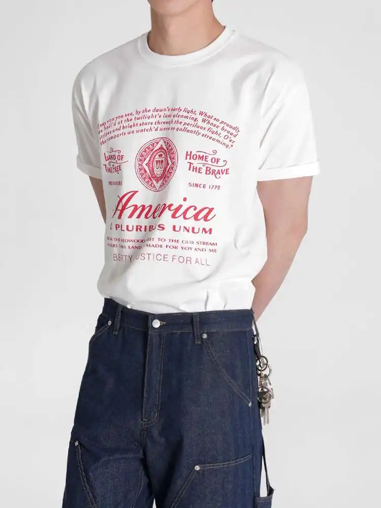 

SYUHGFA 2025 летние нишевые дизайнерские мужские футболки с круглым вырезом и буквенным принтом, повседневные топы с короткими рукавами, новые модные мужские футболки