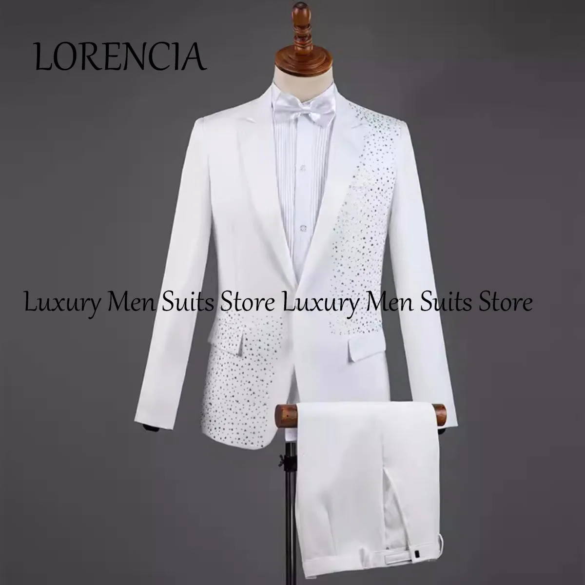 Customized Formal Stunning Beaded Crystals Men Suits Glitter Shawl Lapel Groom Wedding Tuxedos 2 Pieces Sets Male Prom Blazers