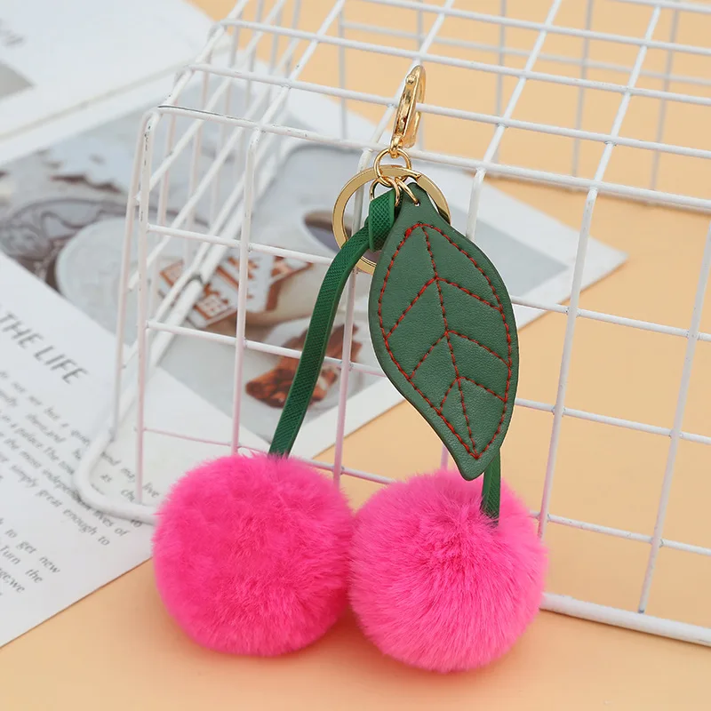 10pcs/set Rabbit Hair Cherry Multi-color Car Keychain Pendant Cute Pompom Doll Doll Bag Hanging Key Chains for Women Gift