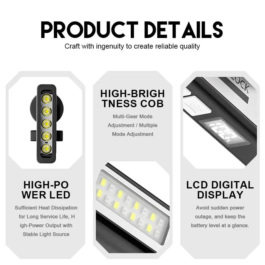 مصباح طوارئ قابل لإعادة الشحن LED فائق السطوع COB ثنائي الضوء 21700 3000 مللي أمبير في الساعة ضوء عمل EDC محمول 6 أوضاع مع شاشة ديجيتال
