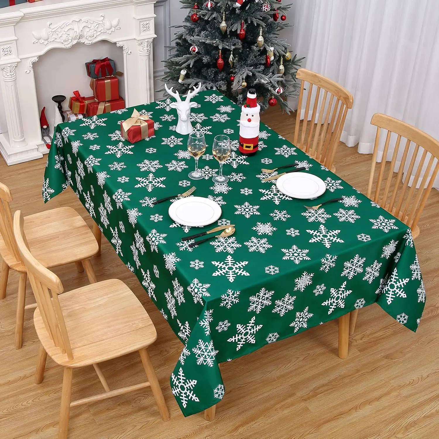 Merry Christmas Snowflakes Print Tablecloth for Table Decoration Winter Holiday Kitchen Dining Table Cloth Christmas Decorations