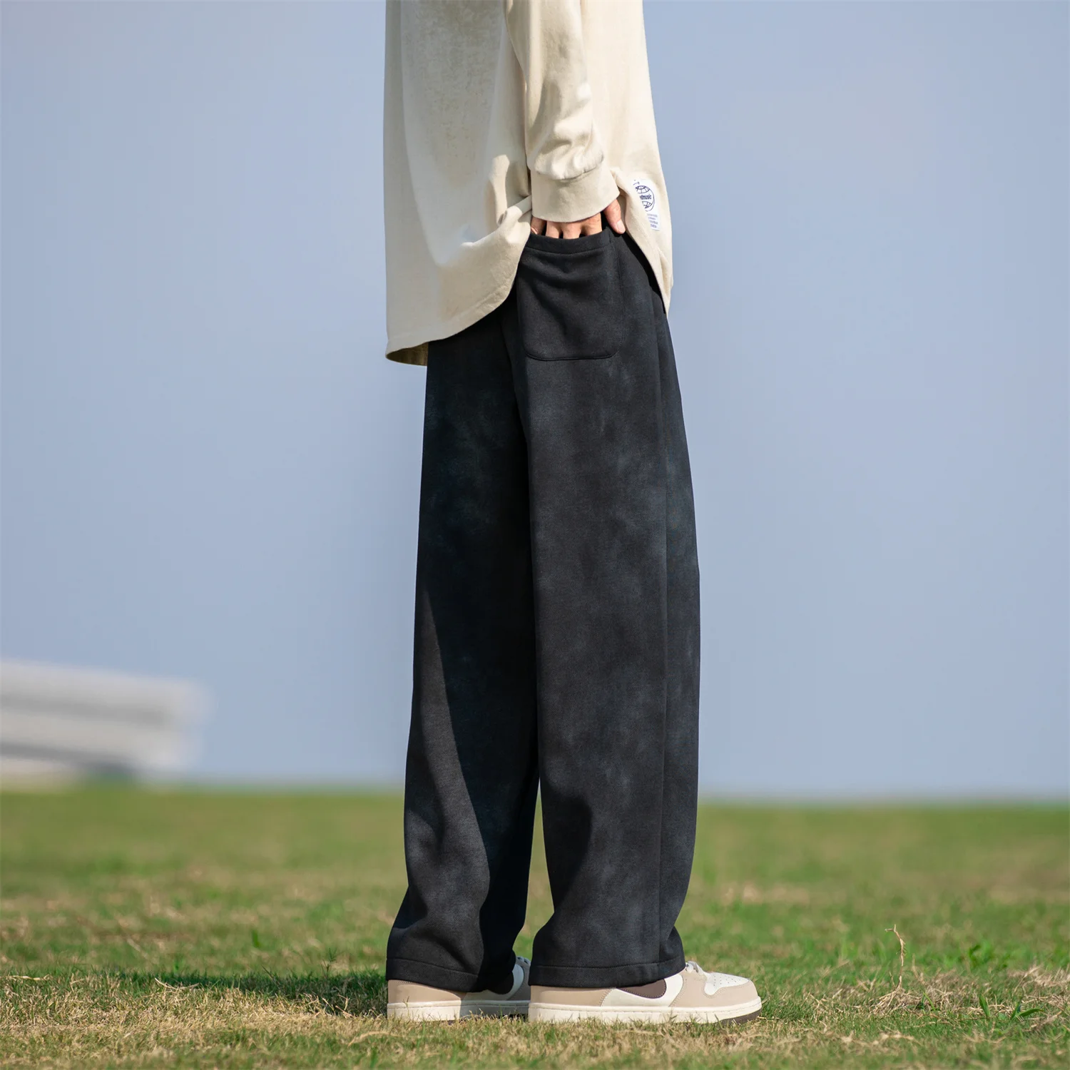 ProteusBoy الأمريكية الرجعية التعادل صبغ الرياضة Sweatpants مستقيم الساق واسعة الساق Dstring بناطيل طويلة غير رسمية 8902