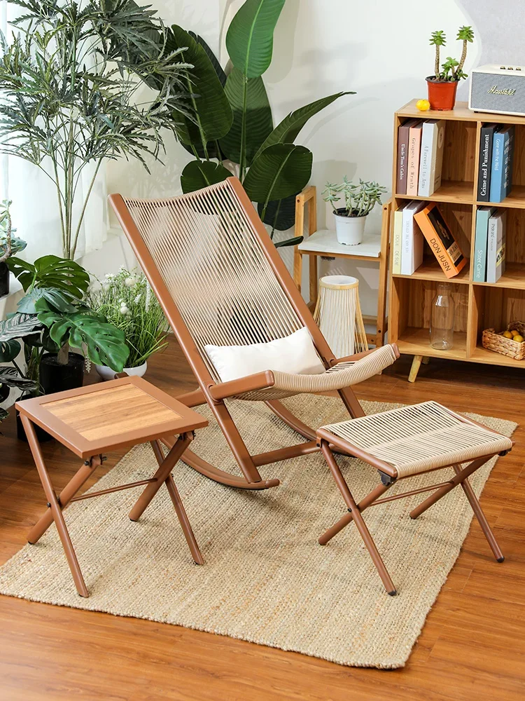 Rocking chair, adult lounge chair, home balcony, leisure chair, living room rattan weaving, new Chinese style rattan chair