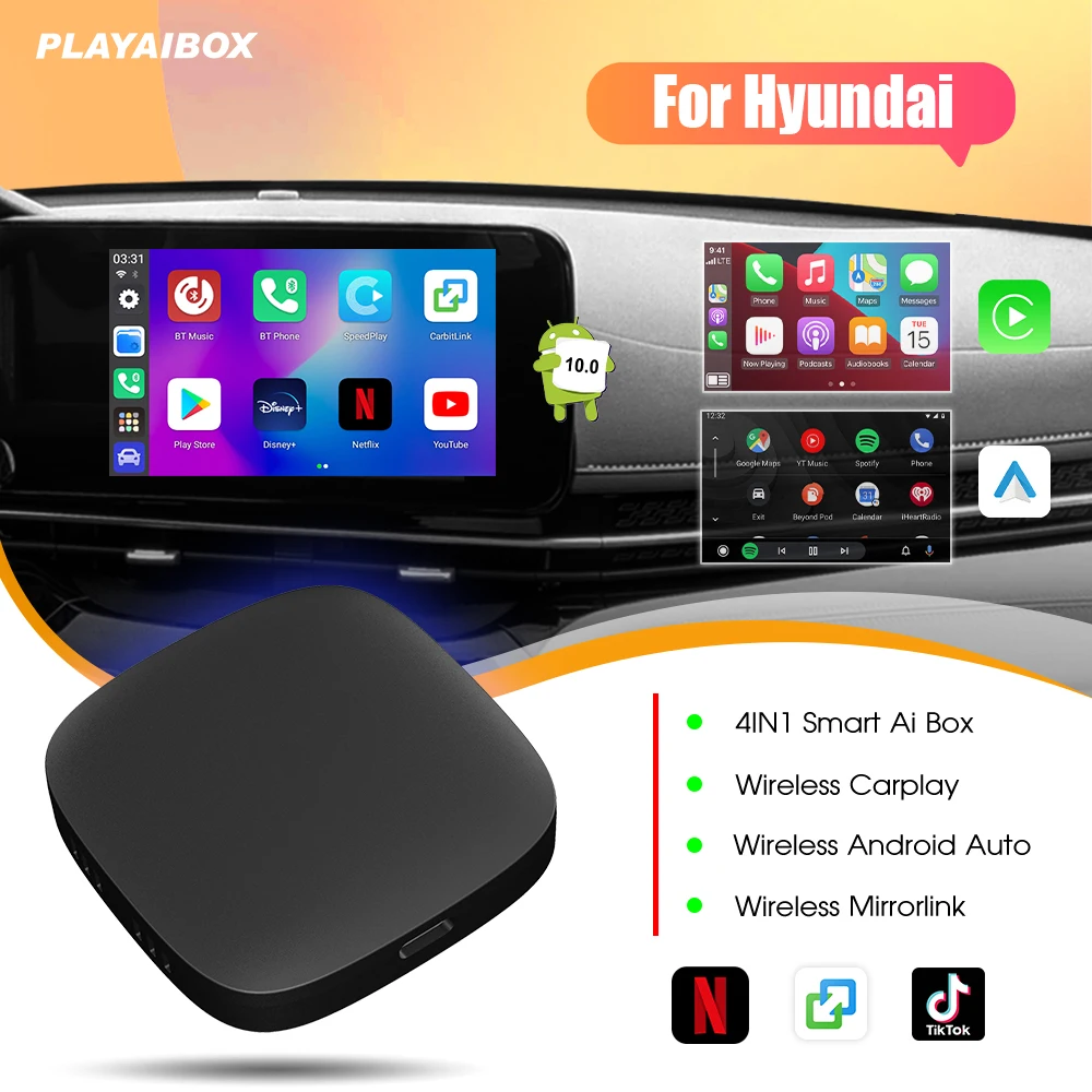 2024 Wireless Carplay Ai Box Android Auto Android 10 For Youtube Netflix For Hyundai Genesis Sedan Azera i40 Elantra GT Ioniq