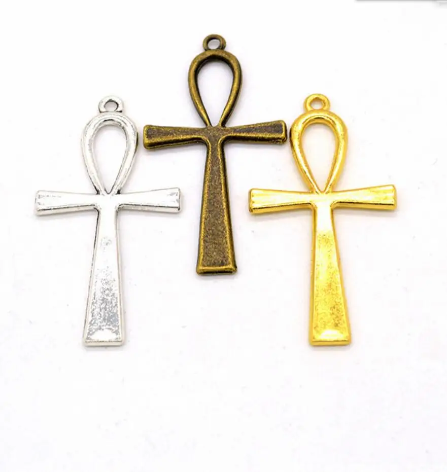 30pcs 55x29mm 3 Colors Egyptian Ankh Life Symbol Big Ankh Cross Charm Ankh Cross Pendant F0212