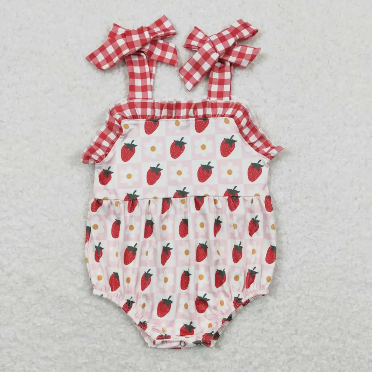 

SR0978 Girls Summer Toddler Clothes Short Sleeve Strawberry Print Kids Boutique Romper