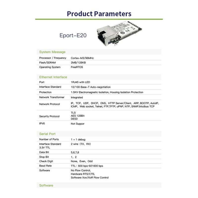 M01K Eport-E20 منفذ خادم الشبكة 3.3 فولت المسلسل إلى إيثرنت وحدة مدمجة IOT جهاز دعم DHCP TCP IP Telnet Modbus TCP #5