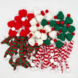 10pcs Mini Christmas Knitted Hats Scarves Small Christmas Costumes Lollipop Bottle Caps DIY Christmas Party Dinner Decorations