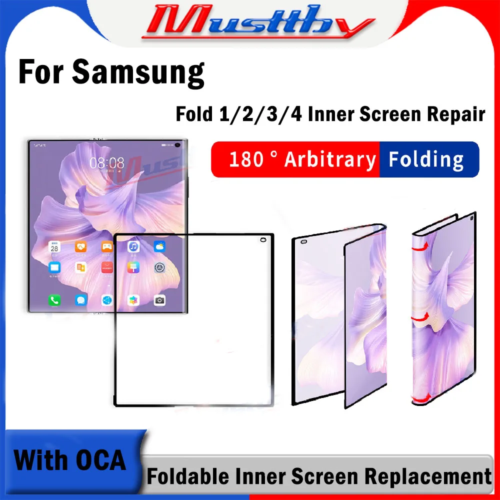 Musttby OEM Flexible Front Inner Glass+OCA For Samsung Galaxy Z Fold 2 3 4 LCD Dispaly Touch Screen Soft Film Repair Replacement