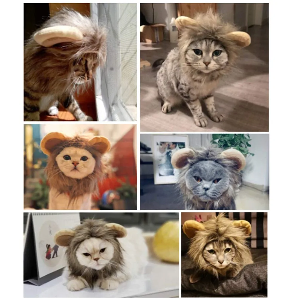 Face Opening Mane Wig for Cat Rounded Ears Lion-Inspired Mane Cat Mane Headpiece Adjustable Soft Inner Layer Cat Mane Wig