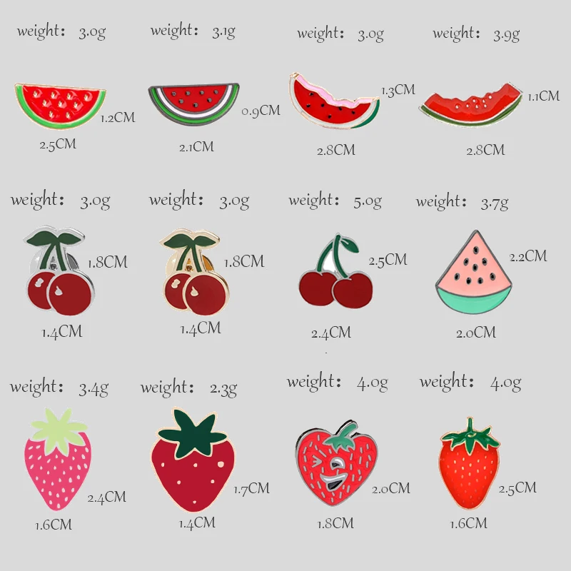 12 Style Fruit Vintage Brooch Watermelon Strawberry Enamel Pin Badge Cherry Brooches For Women Jewelry Men Accessories Pins Gift