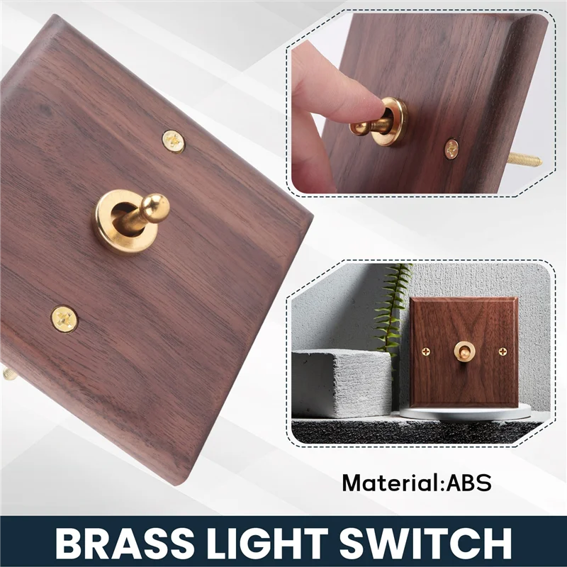 

Новая розетка для выключателя света в американском индустриальном стиле ретро, латунная пластина тумблера из цельного дерева, антикварный домашний выключатель