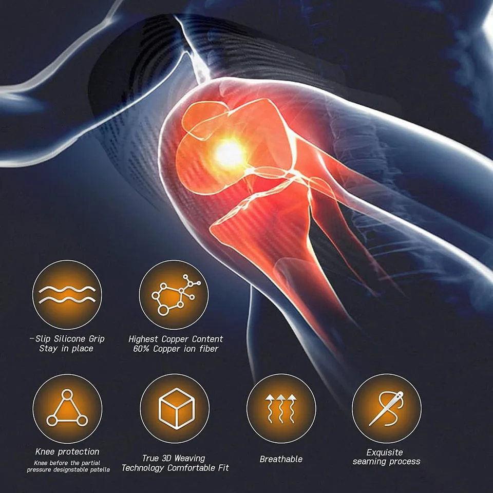 AOLIKES 1 Stück Kupfer-Kniebandage zur Linderung von Arthritis-Schmerzen - Kupfer-Kniehülse für Knieschmerzen, Kompressionsbandage für Sport – Detail 8