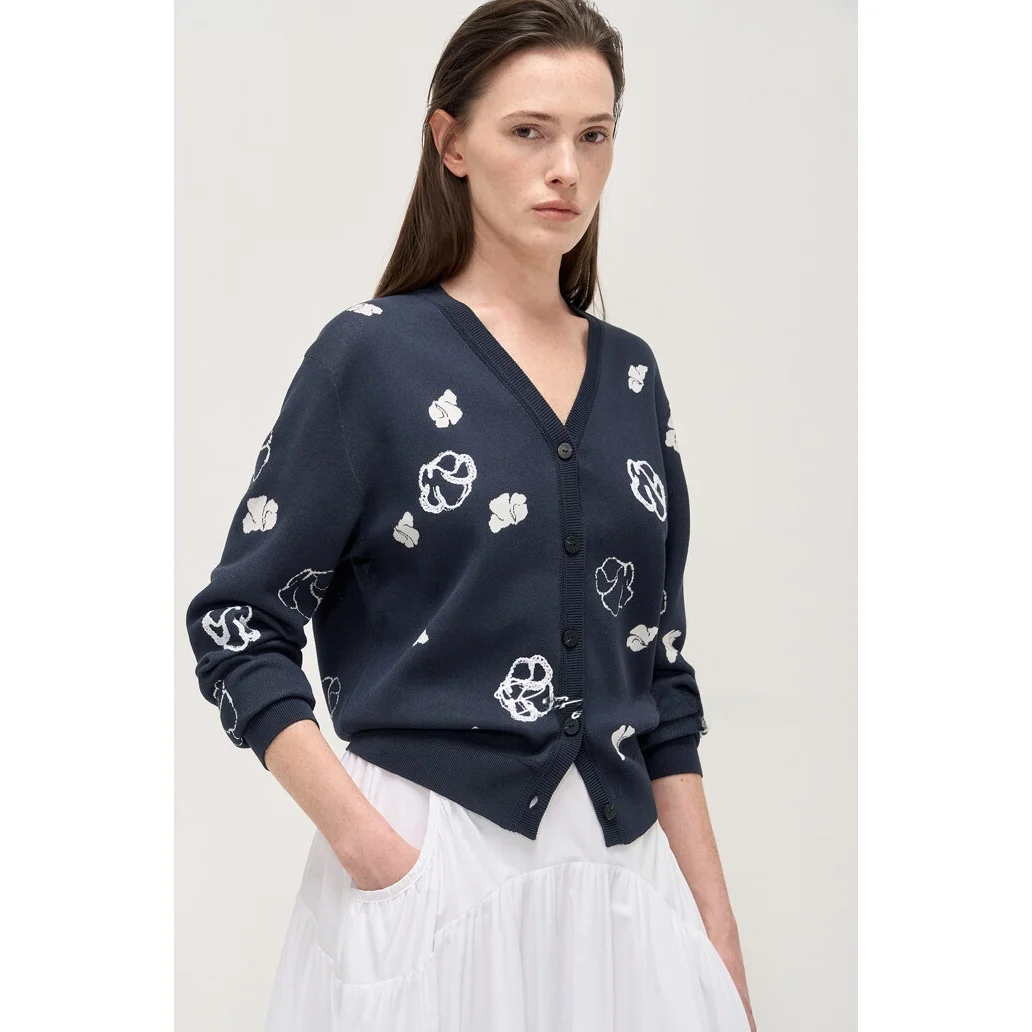 เสื้อสเวตเตอร์ถักไหมพรมทรงสลิม คอวี สีสันสดใส สไตล์ลำลอง ติดกระดุม แขนยาว สำหรับผู้หญิง