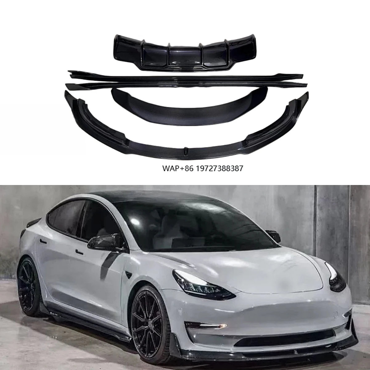 

KXY V Style Carbon Fiber Bodykit for Model 3 Front Lip, Side Skirt,Rear Diffuser, Spoiler