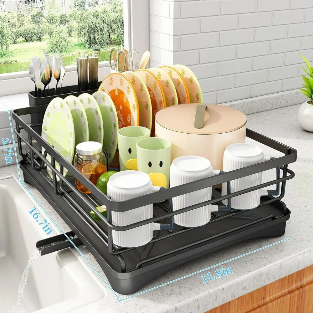 Stainless Steel Dish Rack for Sink, Large Dish Rack with Drainboard,Rustproof Dish Drainer with Utensil Holder for Kitchen