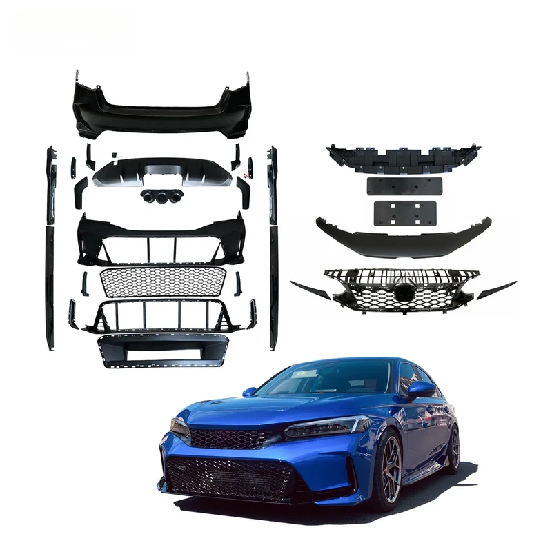 High Quality LSR Style PP Material Facelift Body Kit Front Bumper Rear Diffuser Upgrade Fit for 2021+ FE Convert To FK8 Type R