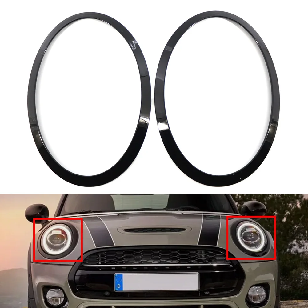 2Pcs Car Headlight Ring Trim Bezel Cover ABS Plastic Glossy Black For BMW Mini Cooper F55S F55 F56 F57