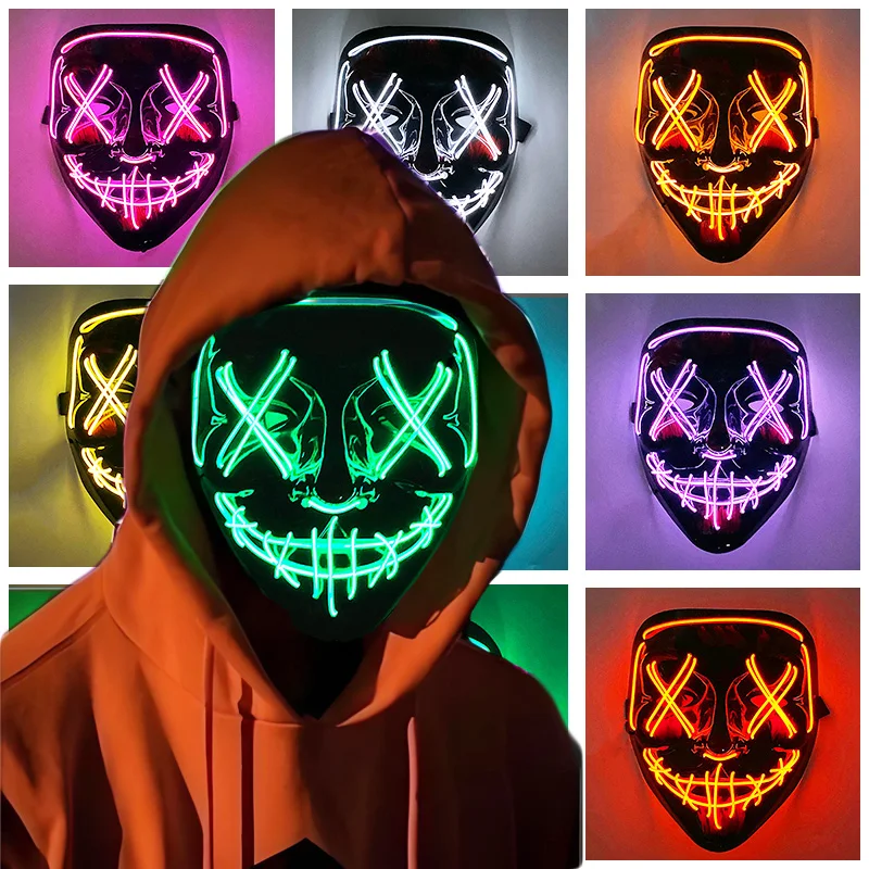 Cosplay Bercahaya EL Kawat Top - Led Purge Mask Halloween ulasan dan harga