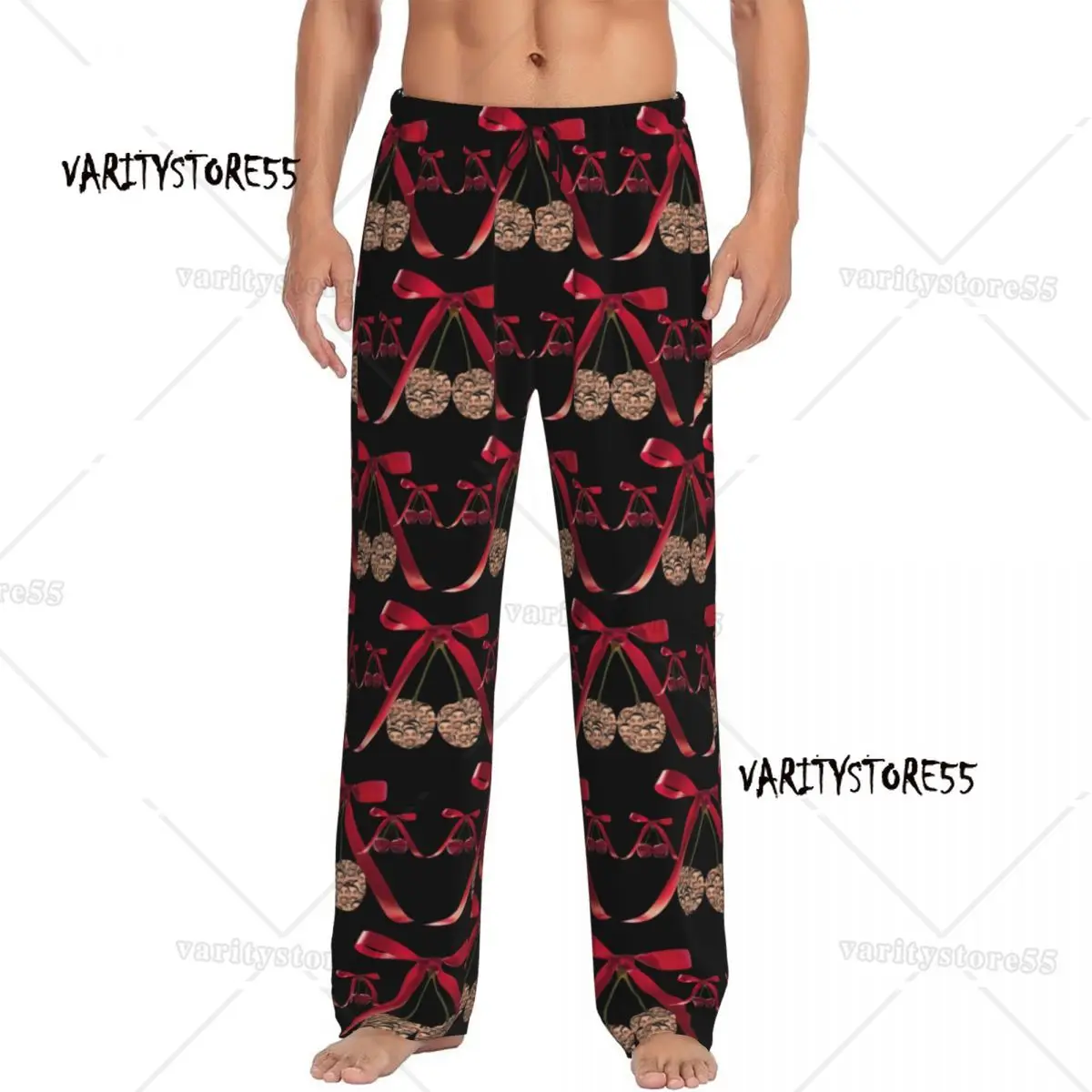 

Пижамные штаны с индивидуальным принтом и бантом для лица, мужские пижамные штаны, подарок на день Святого Валентина, одежда для сна, низ с карманами