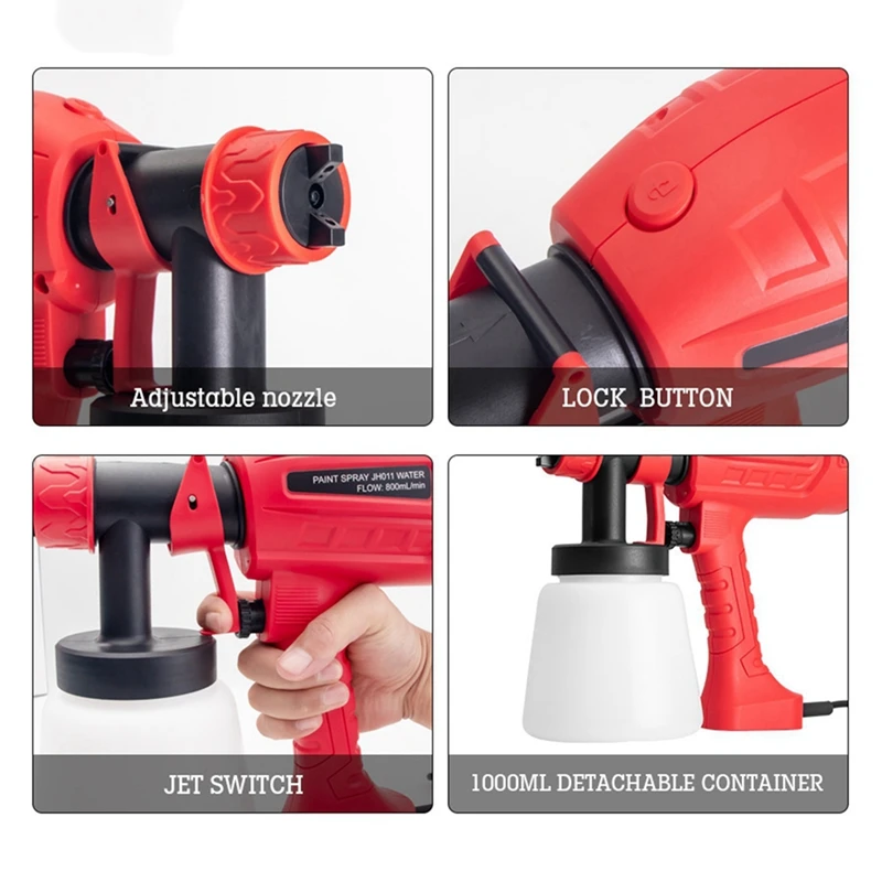 2025 Nuovo 800ML Rosso Pistola Elettrica Strumento Pistola A Spruzzo Elettrica Spruzzatore di Vernice Per Auto Per Uso Domestico Rosso Pistola A Spruzzo Elettrica