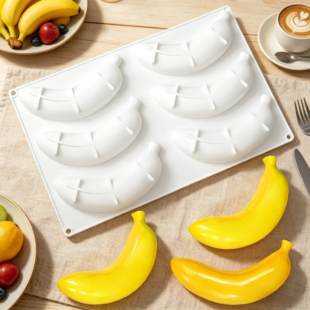 6-Cavity Banana Mousse Cake Silicone Mold Chocolate Pudding Dessert French Pastry Baking Mold Creative DIY Candle Mold