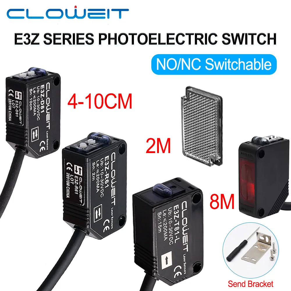 Cloweit 10cm 80cm 2m 5m Detection Diffuse Reflect Through Beam Photoelectric Proximity Sensor Switch E3Z D61 D81 D62 D82 T61 T81